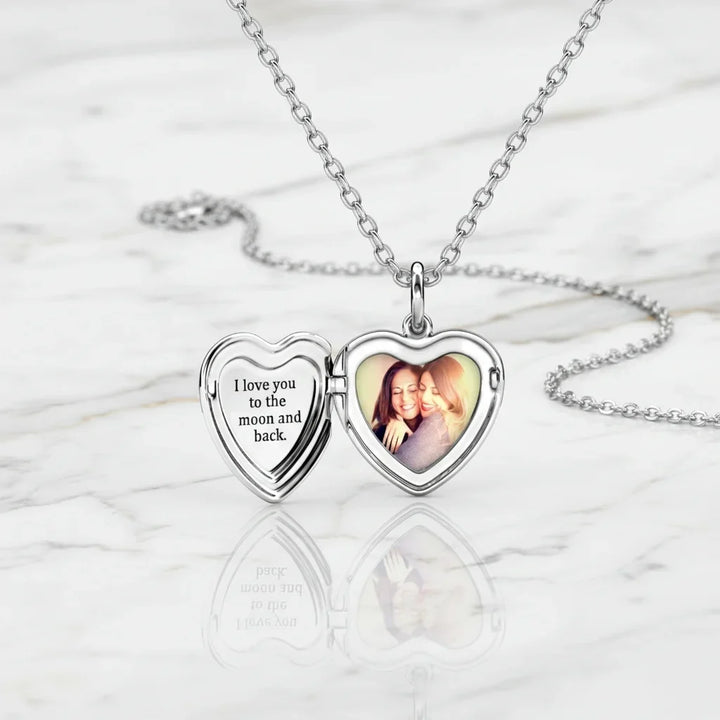 Personalised Heart Photo Locket Necklace - Engraved Sterling Silver in Gold, Rose Gold, or Silver