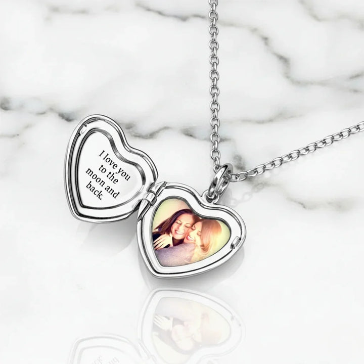 Personalised Heart Photo Locket Necklace - Engraved Sterling Silver in Gold, Rose Gold, or Silver