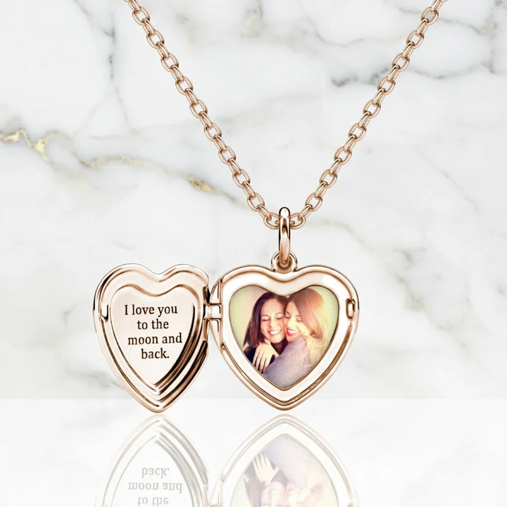 Personalised Heart Photo Locket Necklace - Engraved Sterling Silver in Gold, Rose Gold, or Silver