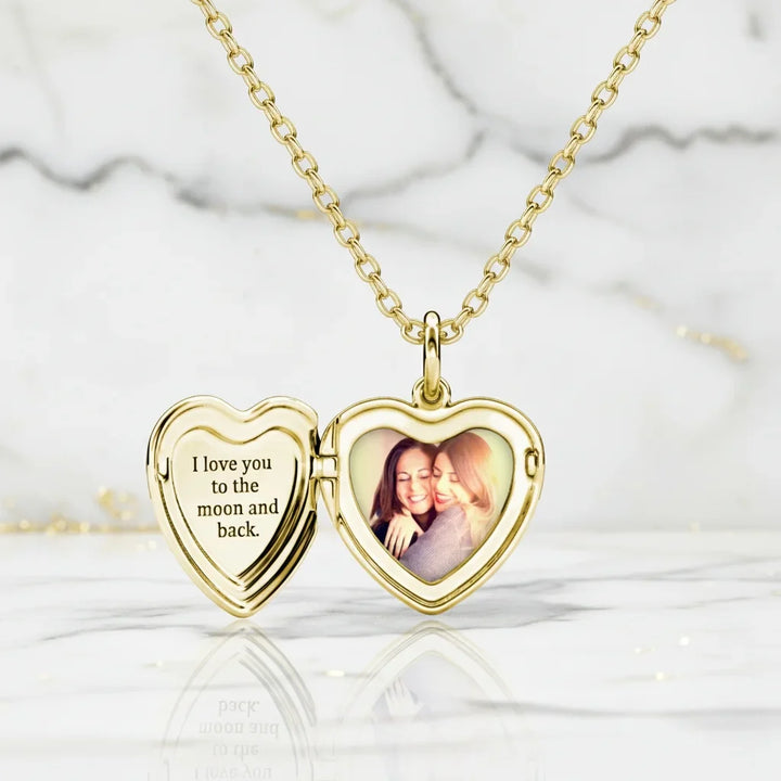 Personalised Heart Photo Locket Necklace - Engraved Sterling Silver in Gold, Rose Gold, or Silver