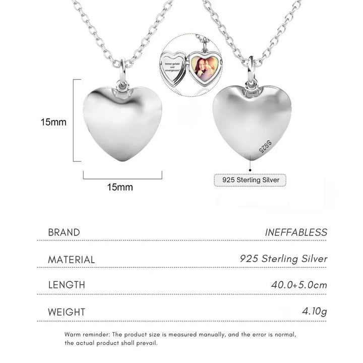 Personalised Heart Photo Locket Necklace - Engraved Sterling Silver in Gold, Rose Gold, or Silver