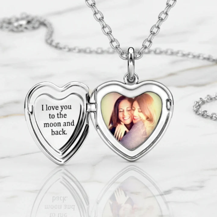 Personalised Heart Photo Locket Necklace - Engraved Sterling Silver in Gold, Rose Gold, or Silver