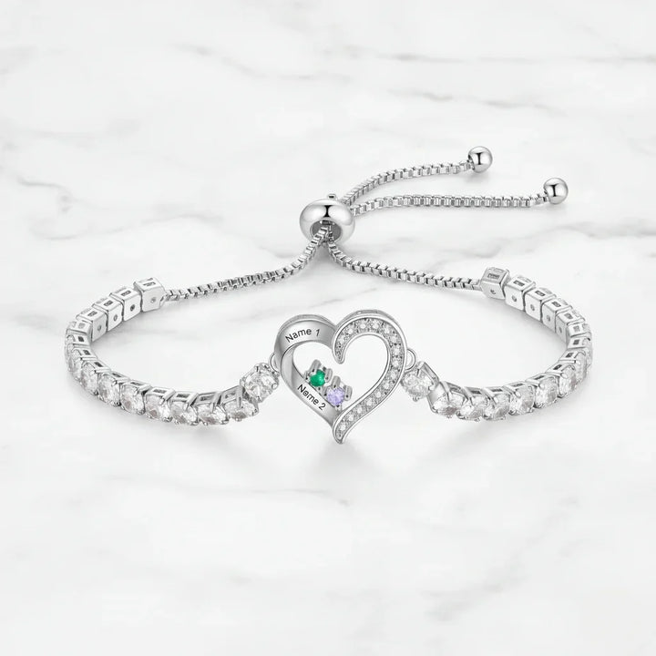 Personalised Heart Name & Birthstone Bracelet for Mum