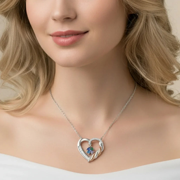 Personalised Heart Necklace for Mum, Birthstone & Engraved 2-4 Names