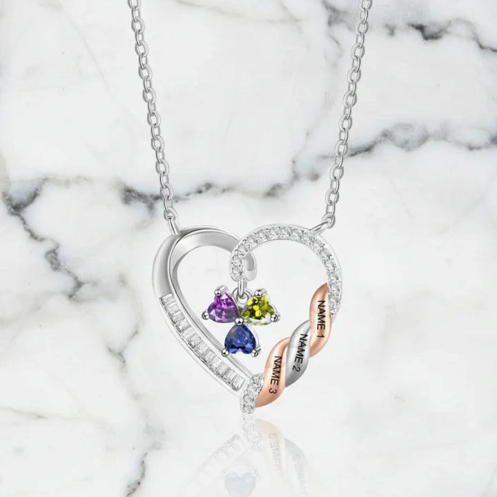 Personalised Heart Necklace for Mum, Birthstone & Engraved 2-4 Names