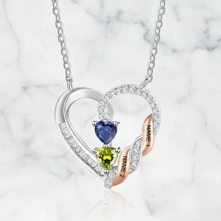 Personalised Heart Necklace for Mum, Birthstone & Engraved 2-4 Names