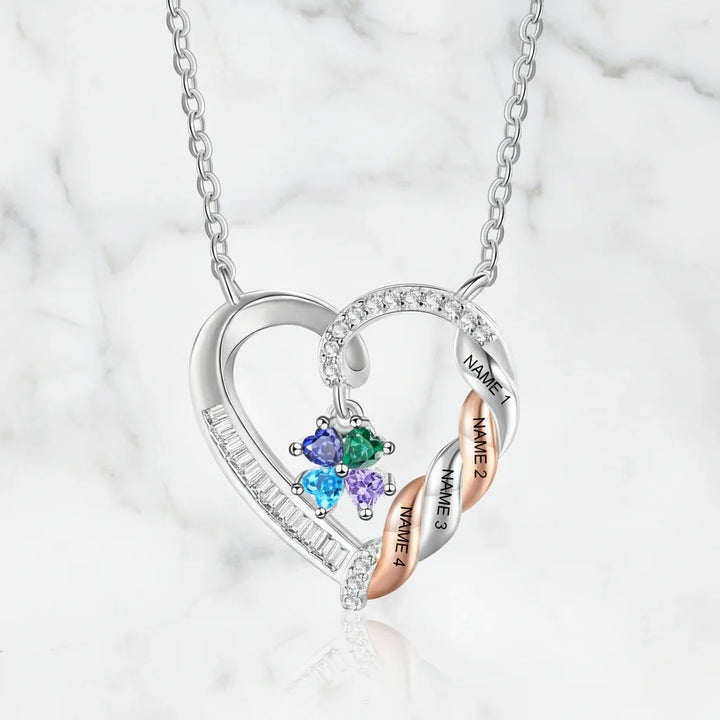 Personalised Heart Necklace for Mum, Birthstone & Engraved 2-4 Names