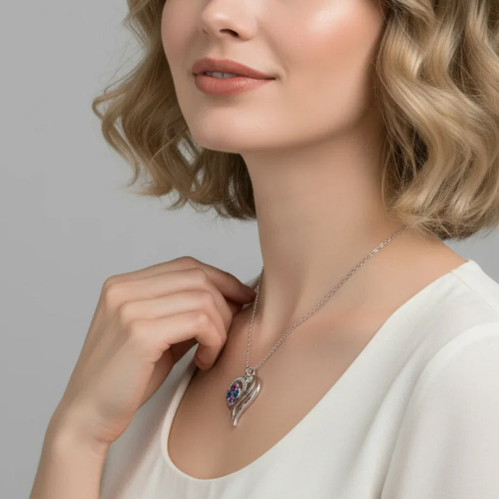 Personalised Heart Necklace with Birthstones – Custom Engraved Names for Family or Mum