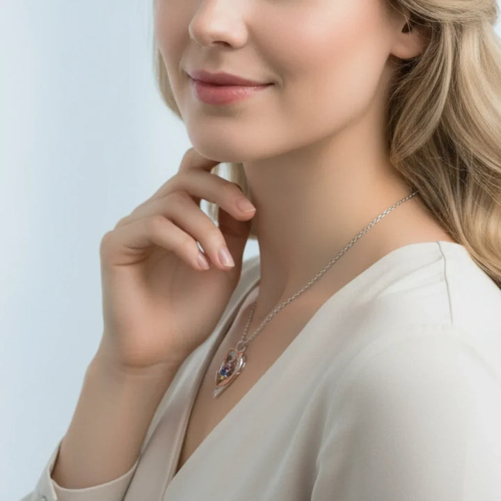 Personalized Heart Birthstone Family Necklace - Engrave 2-4 Names, White Gold Plated Copper