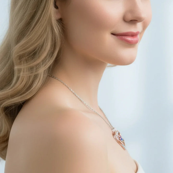 Personalized Heart Birthstone Family Necklace - Engrave 2-4 Names, White Gold Plated Copper