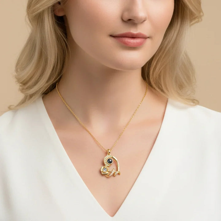 Personalised Heart Rose Photo Projection Necklace with Name Engraving & Birthstone