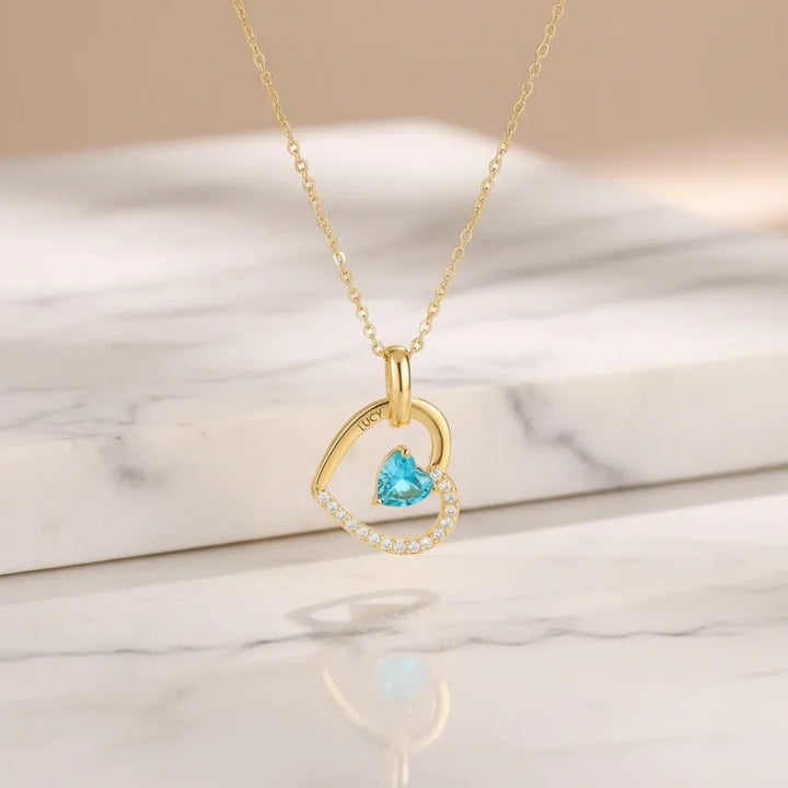 Personalised Interlocking Heart Necklace with Engraved Names and Birthstones