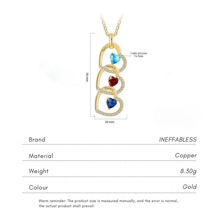 Personalised Interlocking Heart Necklace with Engraved Names and Birthstones