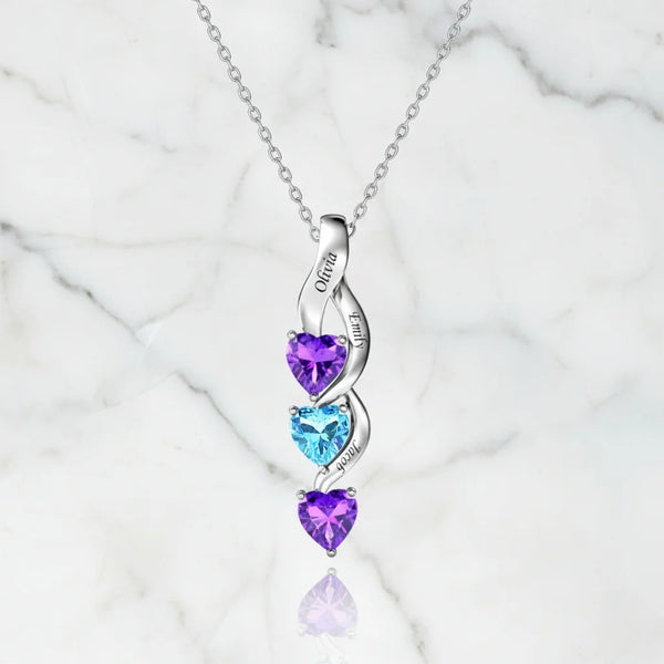 Personalised Intertwined Hearts Necklace for Mum - 3 Birthstones & Names