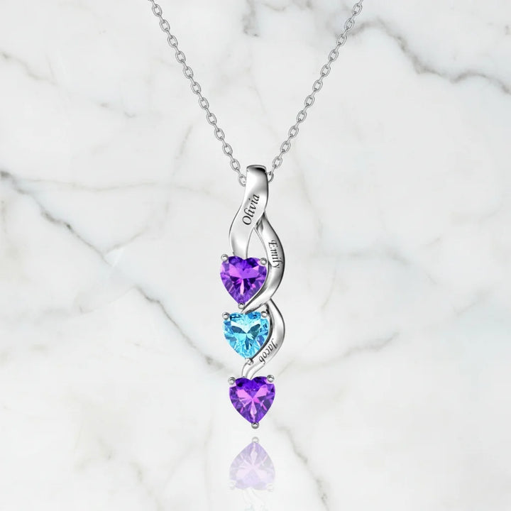 Personalised Intertwined Hearts Necklace for Mum - 3 Birthstones & Names