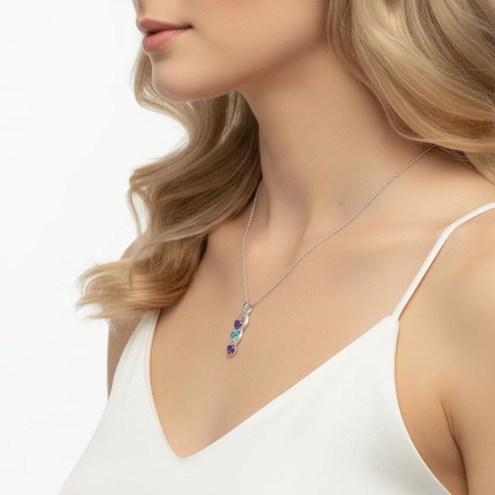 Personalised Intertwined Hearts Necklace for Mum - 3 Birthstones & Names