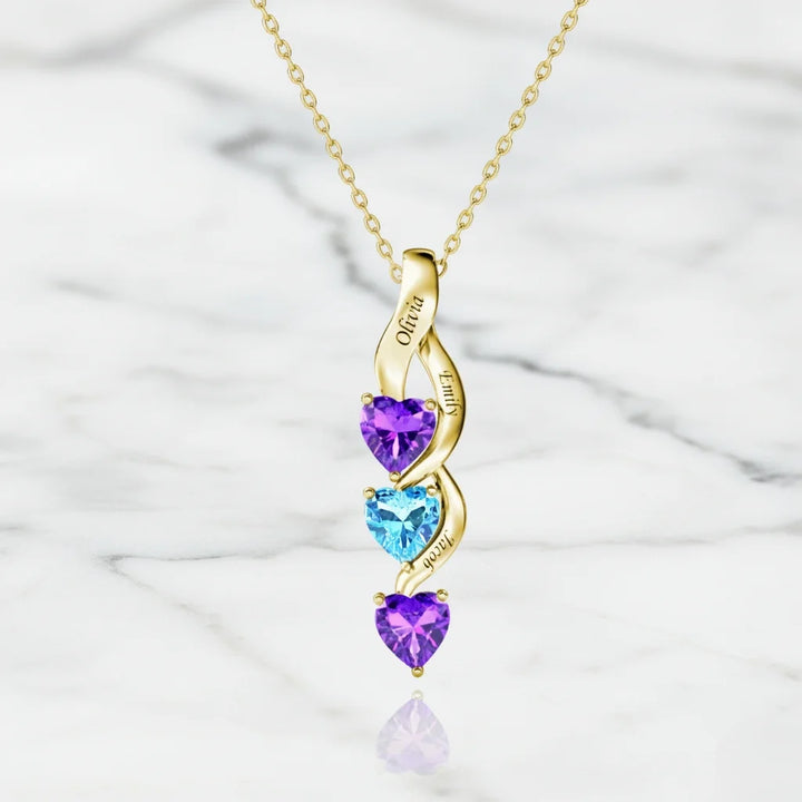 Personalised Intertwined Hearts Necklace for Mum - 3 Birthstones & Names