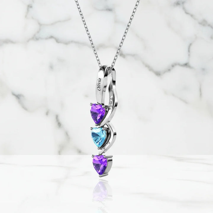 Personalised Intertwined Hearts Necklace for Mum - 3 Birthstones & Names