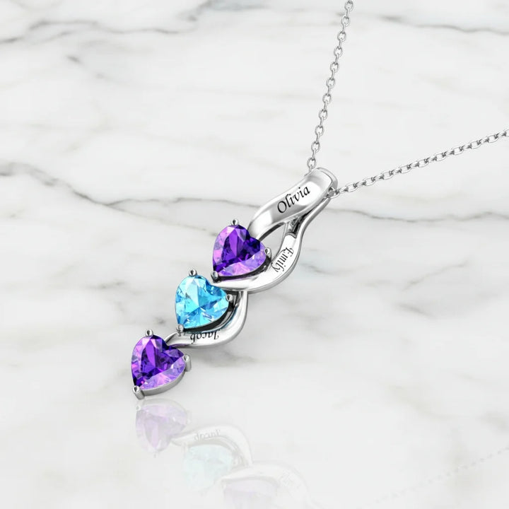 Personalised Intertwined Hearts Necklace for Mum - 3 Birthstones & Names