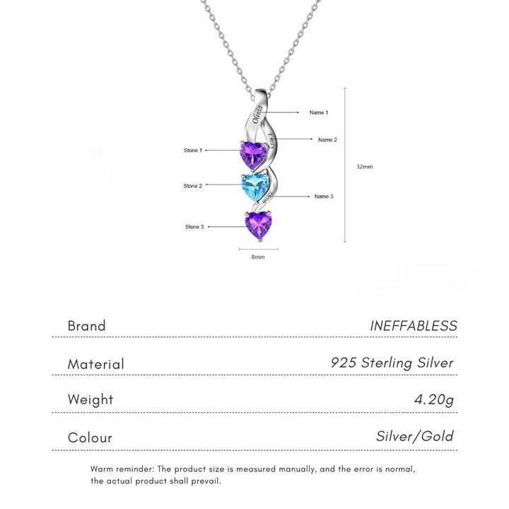Personalised Intertwined Hearts Necklace for Mum - 3 Birthstones & Names