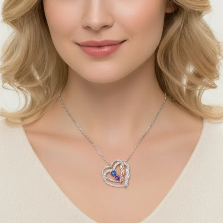 Personalised Intertwined Hearts Necklace with Birthstones & Engraved Names
