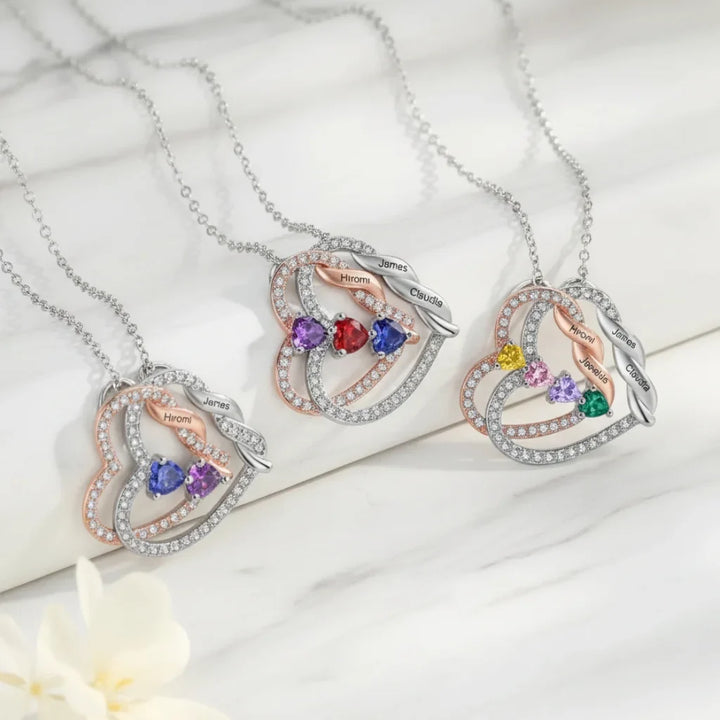 Personalised Intertwined Hearts Necklace with Birthstones & Engraved Names