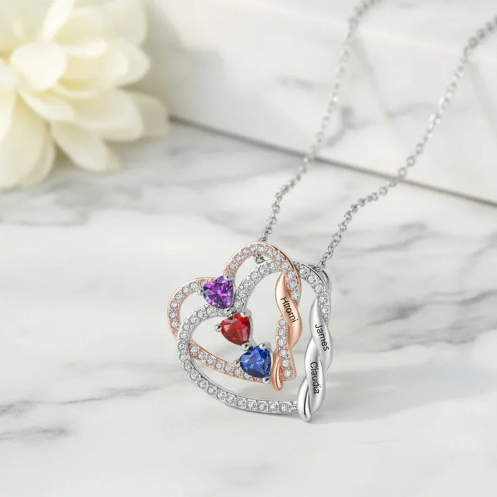 Personalised Intertwined Hearts Necklace with Birthstones & Engraved Names