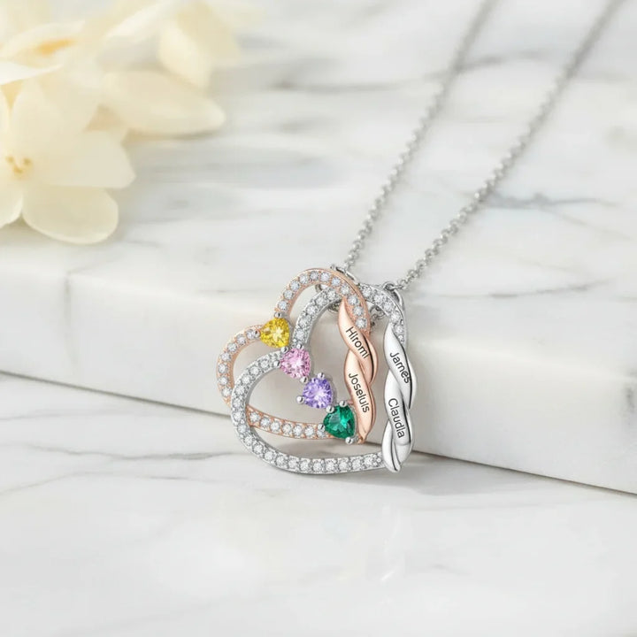 Personalised Intertwined Hearts Necklace with Birthstones & Engraved Names