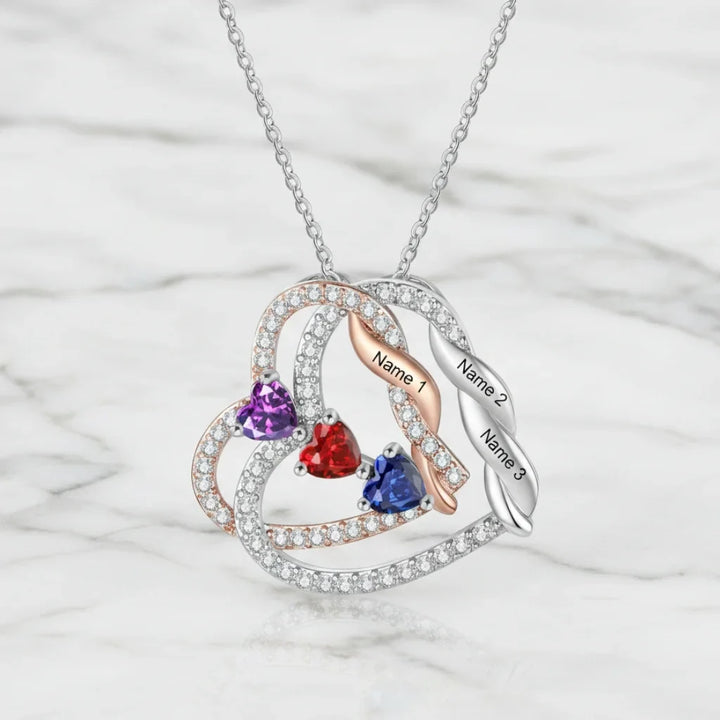Personalised Intertwined Hearts Necklace with Birthstones & Engraved Names