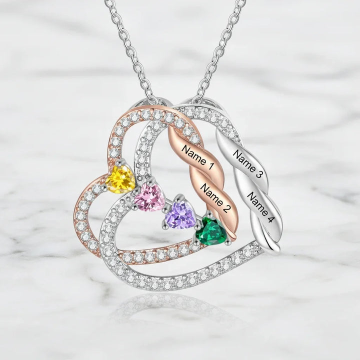 Personalised Intertwined Hearts Necklace with Birthstones & Engraved Names