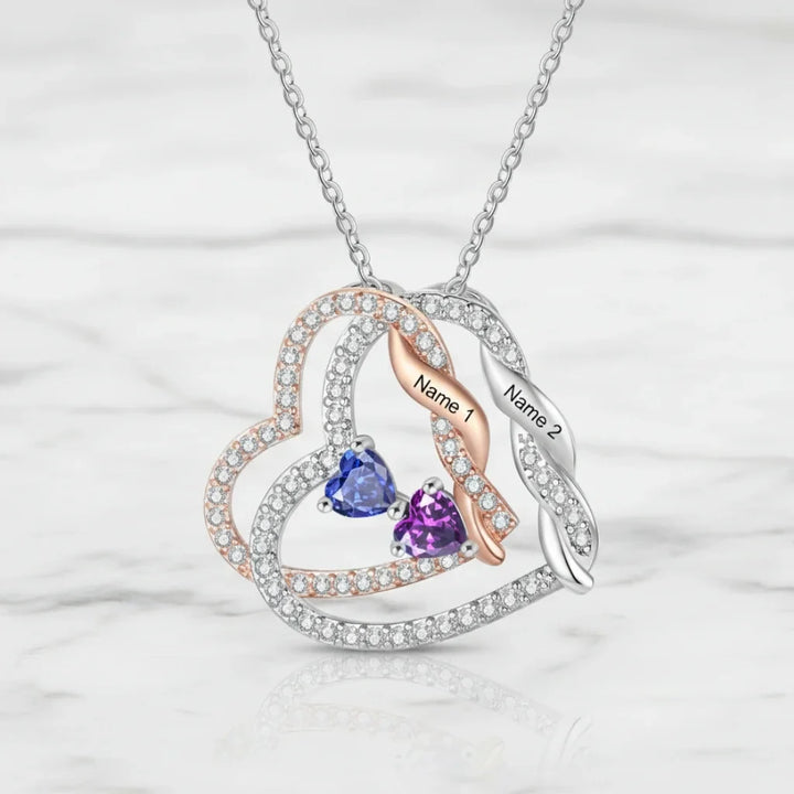 Personalised Intertwined Hearts Necklace with Birthstones & Engraved Names