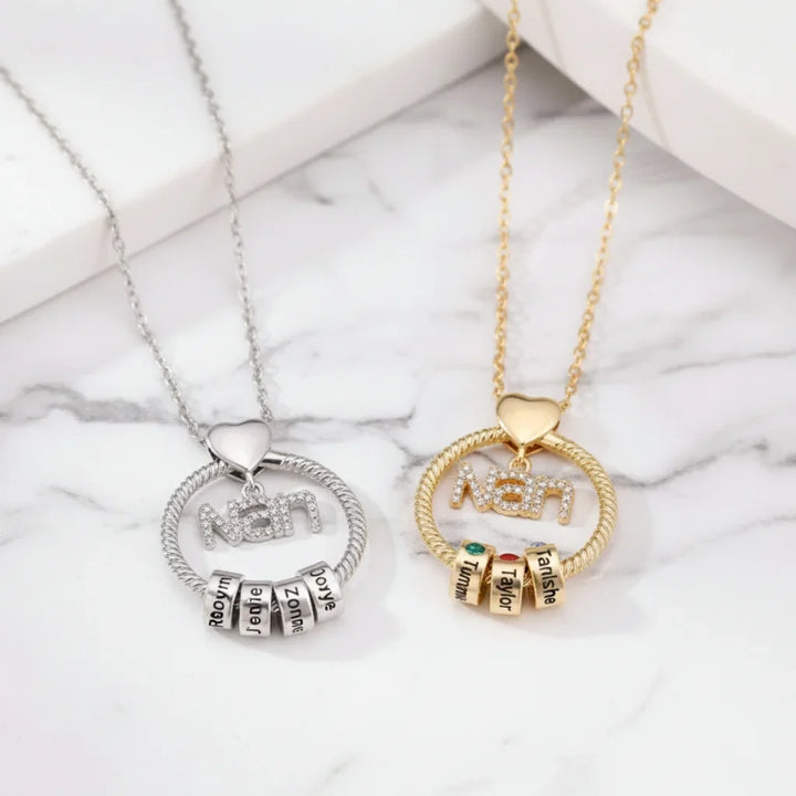 Personalised 'Nan's Love' Engraved Name & Birthstone Bead Necklace