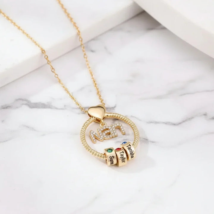 Personalised 'Nan's Love' Engraved Name & Birthstone Bead Necklace