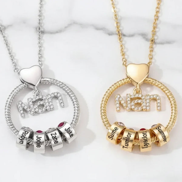 Personalised 'Nan's Love' Engraved Name & Birthstone Bead Necklace