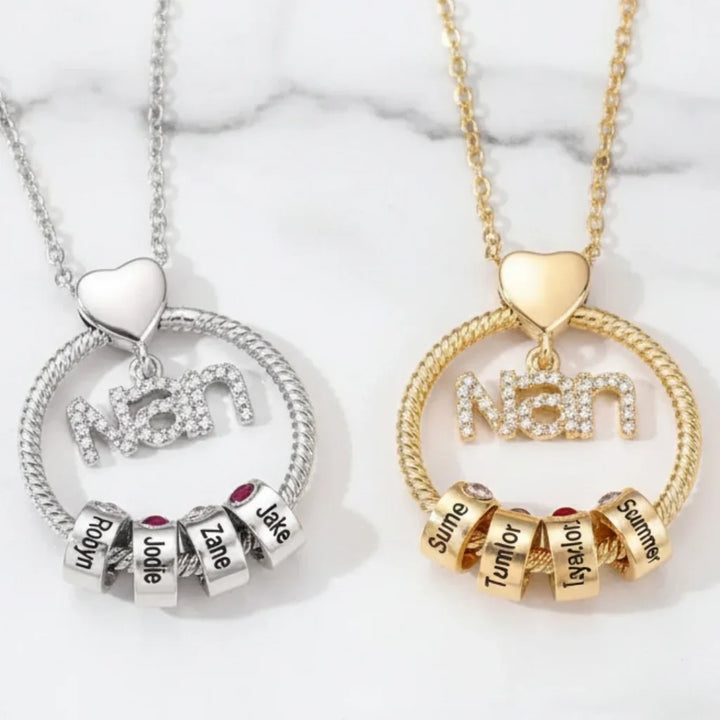 Personalised 'Nan's Love' Engraved Name & Birthstone Bead Necklace