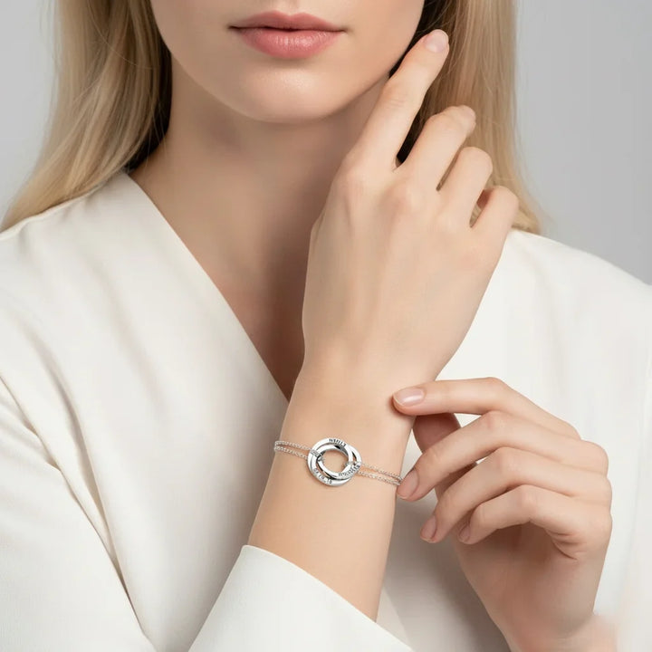 Personalised Russian Ring Bracelet - Engrave Names or Date onto 3-5 Intertwined Circles in Sterling Silver