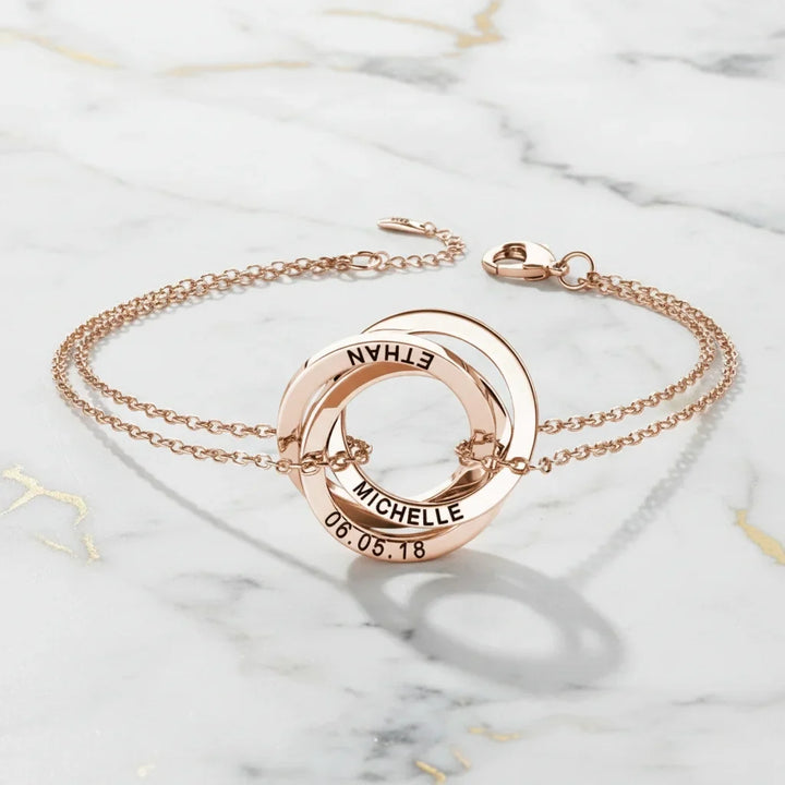 Personalised Russian Ring Bracelet - Engrave Names or Date onto 3-5 Intertwined Circles in Sterling Silver