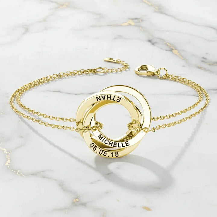 Personalised Russian Ring Bracelet - Engrave Names or Date onto 3-5 Intertwined Circles in Sterling Silver