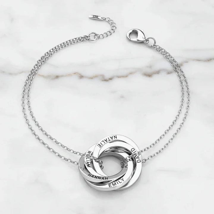 Personalised Russian Ring Bracelet - Engrave Names or Date onto 3-5 Intertwined Circles in Sterling Silver