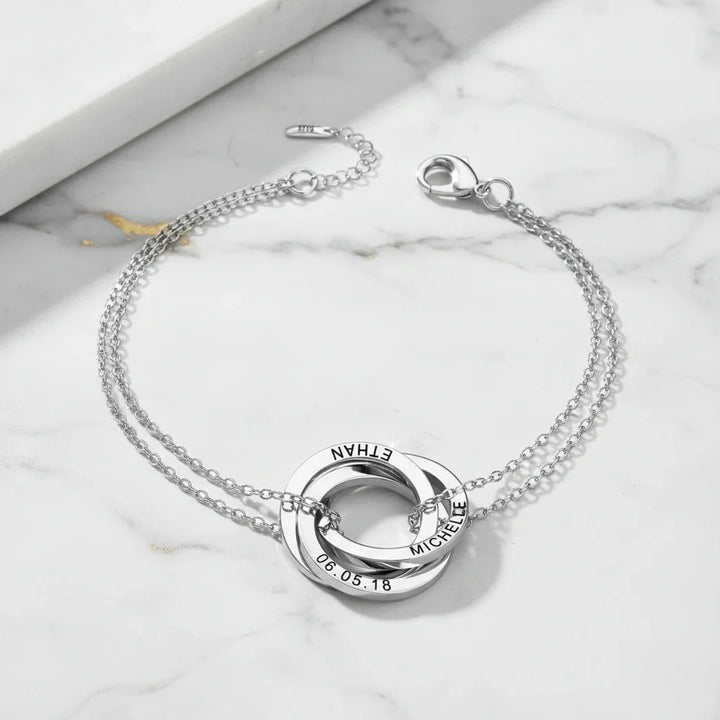 Personalised Russian Ring Bracelet - Engrave Names or Date onto 3-5 Intertwined Circles in Sterling Silver