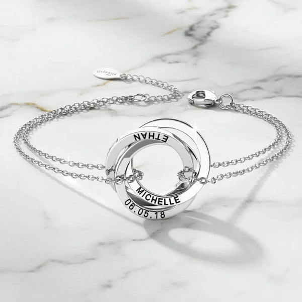 Personalised Russian Ring Bracelet - Engrave Names or Date onto 3-5 Intertwined Circles in Sterling Silver