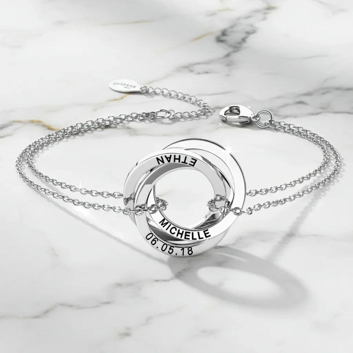 Personalised Russian Ring Bracelet - Engrave Names or Date onto 3-5 Intertwined Circles in Sterling Silver