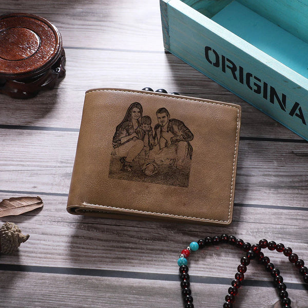Brown Leather Personalised Wallet with Photo and Text