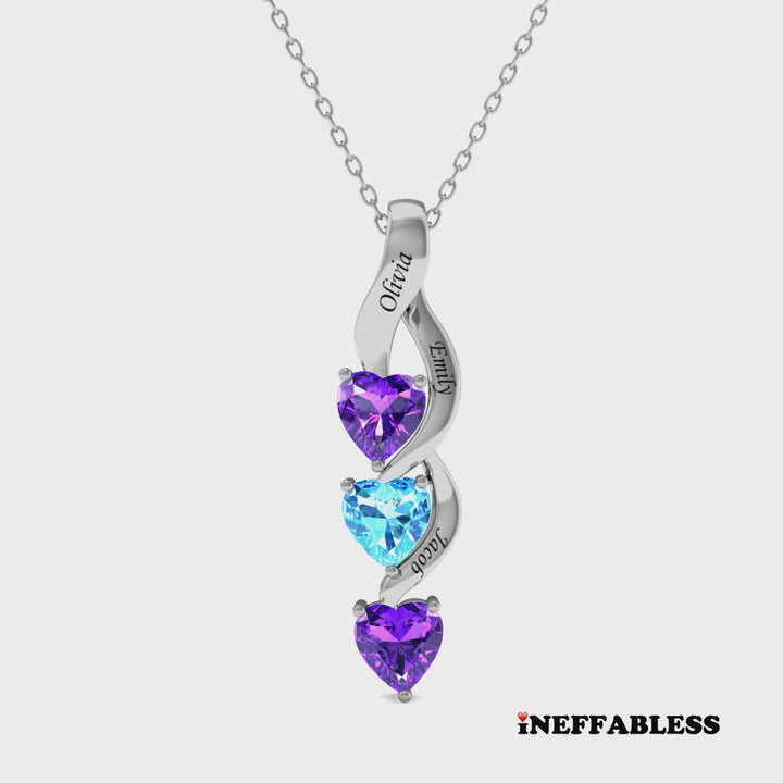 Personalised Intertwined Hearts Necklace for Mum - 3 Birthstones & Names