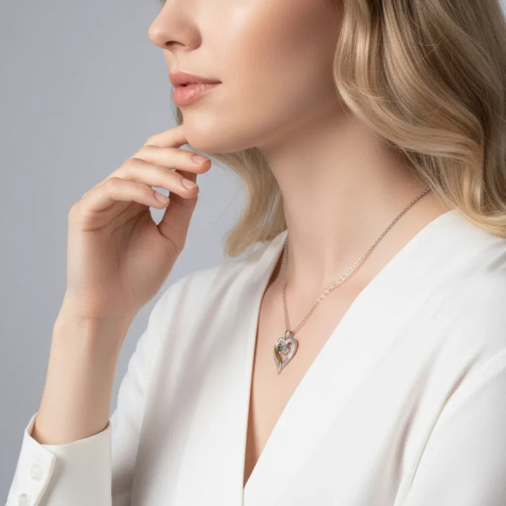 Sterling Silver Engraved Heart Necklace with Birthstones