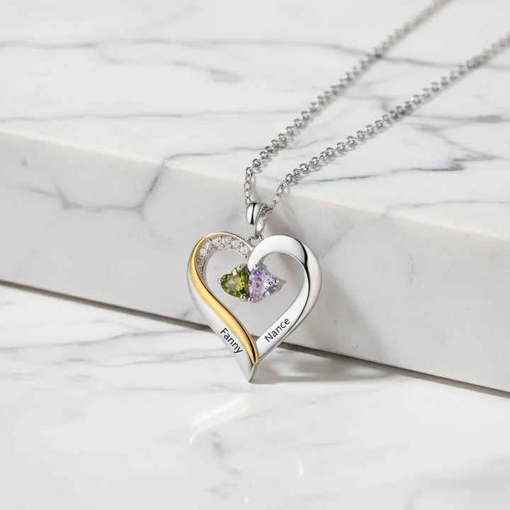 Sterling Silver Engraved Heart Necklace with Birthstones