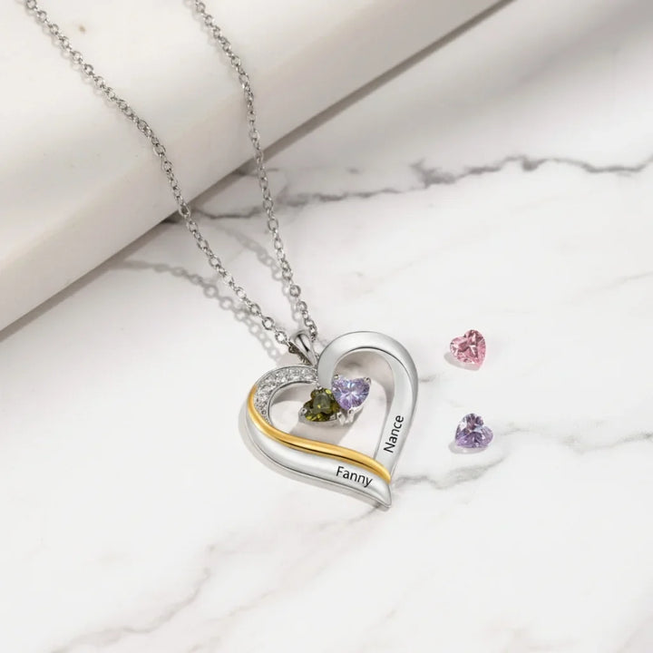 Sterling Silver Engraved Heart Necklace with Birthstones
