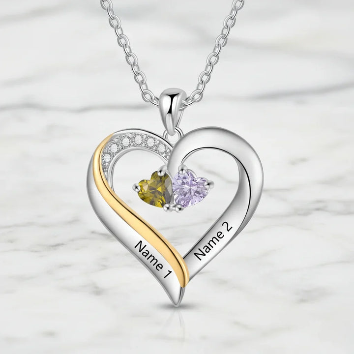 Sterling Silver Engraved Heart Necklace with Birthstones