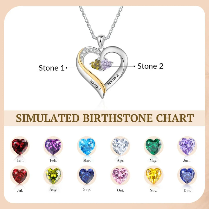 Sterling Silver Engraved Heart Necklace with Birthstones