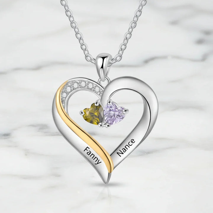 Sterling Silver Engraved Heart Necklace with Birthstones